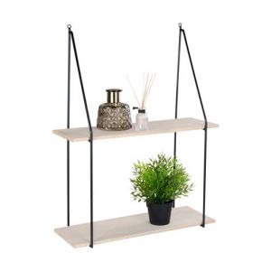 House Nordic - Etagère murale en métal et bois 55x21xH72 cm - Haag - Couleur - Bois clair / noir