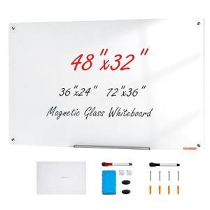VEVOR Tableau Blanc Magn&eacute;tique Effa&ccedil;able &agrave; Sec en Verre 120 x 80 cm, Grand Tableau M&eacute;mo Mural sans Cadre, avec Plateau de Marqueurs, un Effaceur et 3 Marqueurs, pour Bureau &Eacute;cole Restaurant Domicile