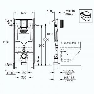 Grohe Pack wc Bâti-support Rapid sl + wc sans bride livea Bello + Abattant softclose + Plaque Chrome (RapidSL-Bello-1)