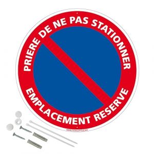 Signaletique.biz France - Panneau de signalisation rond prépercé pvc ou alu diamètre 250 ou 300 mm + kit de fixation pour pose facile, rapide