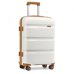 Valise Cabine 55cm Valise de Voyage Rigide en Polypropylène Légere à 4 Roulettes avec Serrure TSA Intégré Crème
