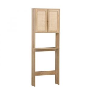 Sweeek - Etagère meuble wc décor bois et cannage Bohème 1 étagère 64 x 20 x 180 cm naturel