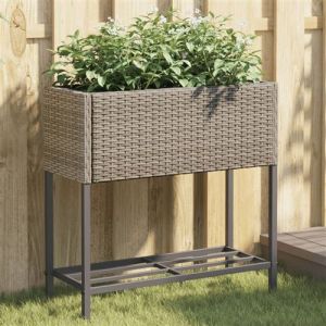 VidaXL Jardini&egrave;res avec &eacute;tag&egrave;re 2 pcs gris 70x28x70 cm r&eacute;sine tress&eacute;e, jardini&egrave;re d'ext&eacute;rieur, bac &agrave; fleurs, bac &agrave; tomates, jardini&egrave;re de terrasse