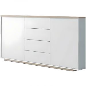 Image de Pegane Buffet 2 portes + 4 tiroirs coloris Blanc / Chêne Cambrian - Longueur 183 x profondeur 35 x hauteur 85 cm