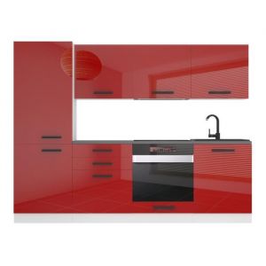 Belini Cuisine Equipee Complete SANDY Muebles de Cuisine Complets - 240 cm. Sans Plan de Travail, rouge très brillant