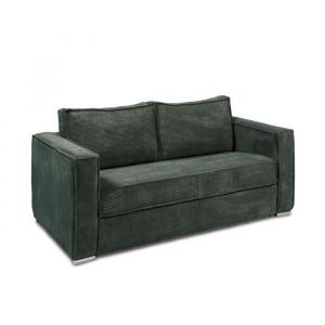 Canap&eacute; 3 places convertible express en velours c&ocirc;tel&eacute; vert sapin - Couchage 140 cm - Matelas 18 cm LORETO