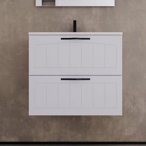 Cosyneo - Meuble de salle de bain 60cm simple vasque - 2 tiroirs - sans miroir - blanc - pia