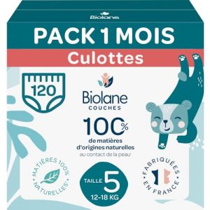 Biolane Couches culottes - Taille 5 (12-18kg) - Zéro fuite pendant 12h - Pack 1 mois - 120 Couches Pants - Fabriquées en France