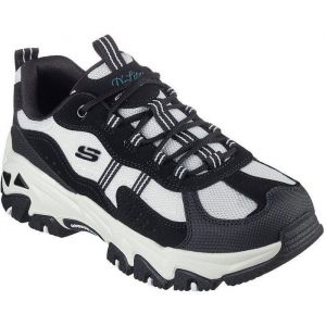Skechers Femme D'Lites Hiker Basket, Black Leather/Synthetic/White Trim, 39 EU
