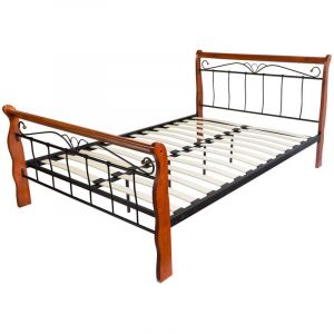 Décoshop26 Lit adulte 2 personnes en métal et bois 140 x 200cm avec sommier à lattes LIT06023