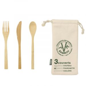 18x Set couverts reutilisables en bambou avec pochon