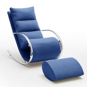 Image de Inside75 Fauteuil relax YANIS tissu bleu pouf indépendant structure métal - bleu