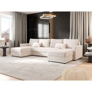 Meublesline Tendencio - Canapé d'angle panoramique mosia en u - tissu doux Beige