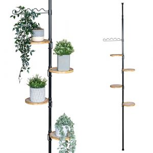 Bremermann &Eacute;tag&egrave;re &agrave; fleurs t&eacute;lescopique avec 4 &eacute;tag&egrave;res en bambou escalier &agrave; fleurs r&eacute;glable en hauteur de 140 &agrave; 290 cm noir