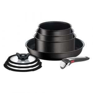Tefal Ingenio Unlimited On Batterie de cuisine 8 p, Poêle 28 cm, Casseroles 16/18/20 cm, Poignée, Induction, Revêtement antiadhésif, Empilable, Compatible lave-vaisselle, Fabriqué en France L3959053