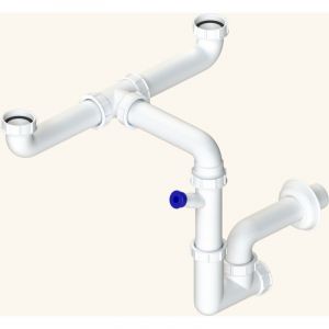 Siphon gain de place pour &eacute;vier cuisine 2 bacs