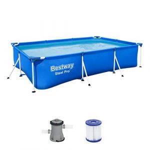 Bestway Steel Pro &ndash; Piscine rectangulaire pour enfant &ndash; Avec cadre en acier et pompe filtrante Piscine pour enfant. 300 x 201 x 66 cm bleu
