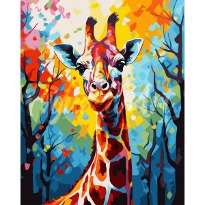 Image de Figured'Art Peinture par Num&eacute;ro Adulte avec Cadre Girafe Color&eacute;e Abstraite - Activit&eacute; Manuelle Kit de Loisir Cr&eacute;atif DIY Num&eacute;ro d'Art Complet Animaux - 40x50cm toile tendue sur ch&acirc;ssis