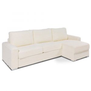 Italian Spirit Canapé d'angle réversible EXPRESS BILBAO couchage 140cm matelas 16 cm méridienne coffre velours ivoire