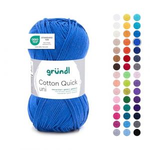 Gründl Laine Cotton Quick uni Fils à tricoter et à crocheter (100 % coton), 1 pelote à 50 g / 125 m, bleu royal