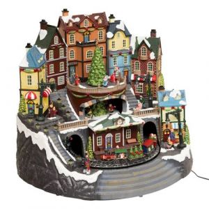 Village Noël lumineux gare et sapin 39 LED musical et animé