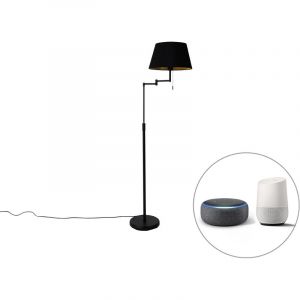 Qazqa Lampadaire intelligent noir avec abat-jour noir avec Wifi A60 - Ladas Deluxe