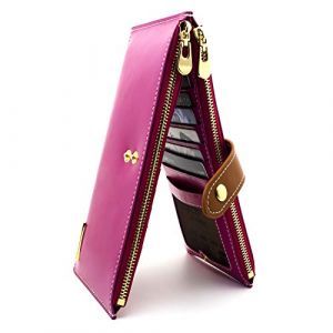 ANDOILT Femmes Multi Portefeuille en Cuir Blocage RFID Card Organizer avec Poche Zippée Sac À Main pour Téléphone Portable Rose Rouge