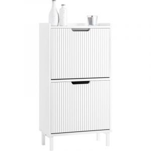 Sobuy FSR177-W Meuble à Chaussures Armoire à Chaussures Meuble Rangement Chaussures 2 Portes abattantes, Meuble d'Entrée Coffre Rangement pour Chaussures,