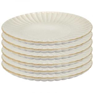 Set de 6 assiettes plates beiges en c&eacute;ramique (&Oslash;27cm) - SHELLY