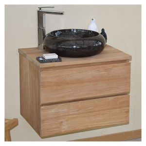Meuble suspendu 2 tiroirs en teck massif 60 cm Kharart