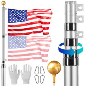 VEVOR Kit de mât de Drapeau télescopique 7300 mm, mât de Drapeau en Alliage d'aluminium Robuste dans Sol pour extérieur, mât de Drapeau à 3 Modes d'affichage avec Accessoires Professionnels, Argent