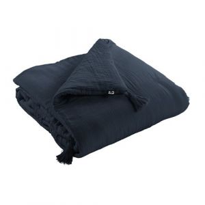 Chemin de Lit 90x200cm Capitonn&eacute; Gaze de Coton Minuit - OUREA - ALTOBUY