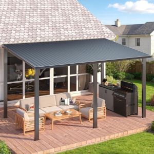 YODOLLA Pergola Adoss&eacute;e Aluminium 4.3 x 2.4m, Gazebo &agrave; Toit Rigide, Pergola Murale pour Terrasse Ext&eacute;rieur