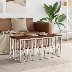 VidaXL Table basse acier inoxydable et bois massif de récupération 350053