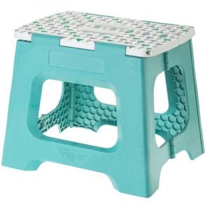 vigar Tabouret Pliant - Syst&egrave;me Antid&eacute;rapant - 33 x 27 x 27 cm - Compact Geom - Id&eacute;al pour la Cuisine, la Salle de Bain ou Le Camping - Poids Maximum 150kg - Turquoise