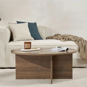 Pier Import - Table basse ronde minimaliste - effet bois de noyer marfa