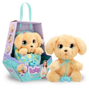 IMC Toys Baby Paws Labrador, Chiot en Peluche Interactif avec Sons Qui Ouvre et Ferme Les Yeux et Comprend Un Sac pour l'Emmener Partout, Jouet Cadeau pour Enfants de 3 Ans et Plus