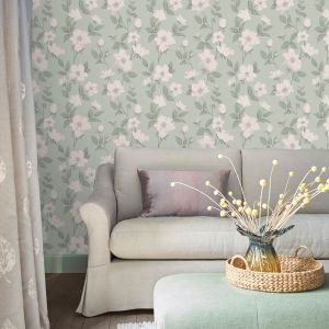 Laura Ashley Papier peint Fleurir Smoke Green