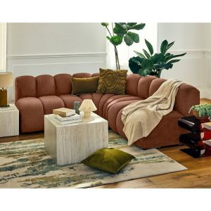 Canapé modulable 4 places angle réversible en tissu texturé terracotta