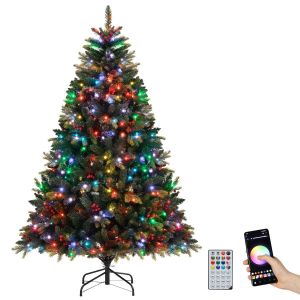 Coast Artificial Christmas Tree 180 cm Green - 118 cm Diameter - 370 RGB APP-controlled LED lights - With Pine Cones and Red Berries