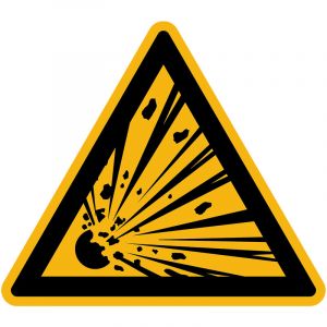 Autocollant Danger Warning Avertissement NF ISO7010 - Sticker Adhésif Signalétique Triangulaire Laminé Plastifié Résistant à l'eau et aux UV - Matières Explosives - 35x35 cm