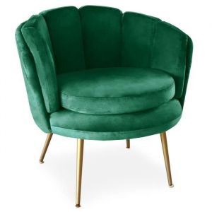 Fauteuil coquille velours salon vintage SOFIA 78x73x78 cm pieds dorés (Vert)