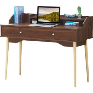 Giantex Table de Bureau Informatique avec 2 Tiroirs, Secr&eacute;taire Table pour Salon, Bureau, Chambre, 120 x 50 cm, Noyer