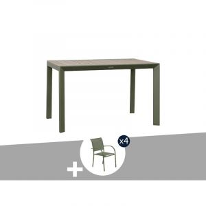 Hesperide Table De Jardin Rectangulaire Alu Evasion 4 Places Effet Bois Lin Et Laurier + 4 Fauteuils Piazza