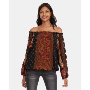 Image de Desigual Blouse &agrave; manches longues et imprim&eacute; fantaisie Noir - Taille 38