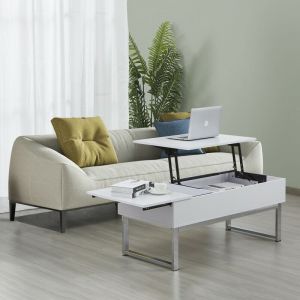 Table basse plateau relevable flower 110x55cm /Blanc et métal chromé/ 110x55x45 - Blanc
