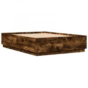 VidaXL Cadre de Lit avec Lumières LED, Lit Double avec Sommier à Lattes, Lit Adulte de Chambre, Moderne, Chêne Fumé 140x200 cm Bois Ingénierie