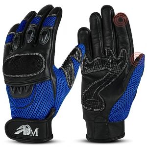 Adm communication Gants Moto Scooter En Cuir Homologués CE + Logo Motard Équipement Souple & Respirant - Bleu & Noir