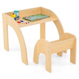 Giantex Table Enfant avec Chaise & Grand Plateau, Table et Chaise Enfant en Bois