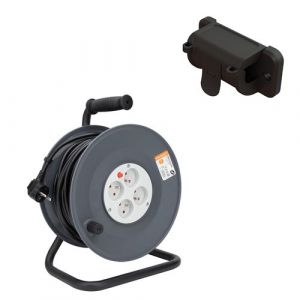 Zenitech Enrouleur H05VV-F 4 prises 25m 3G1,5 + coupe-circuit + support